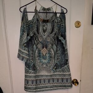 Elegant Printed Cold Shoulder Blouse